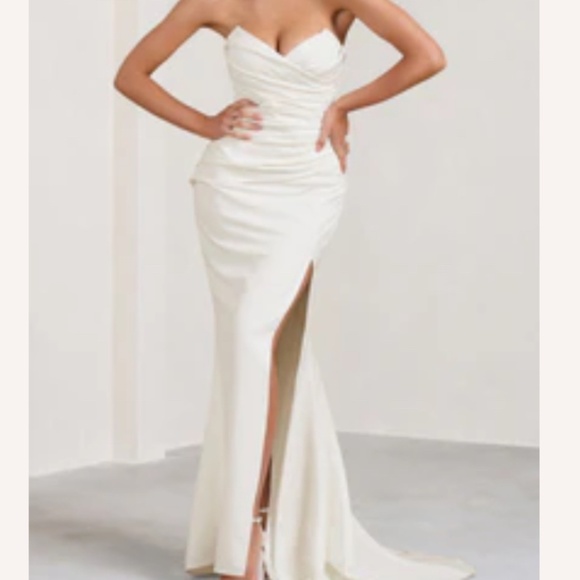 Club L London Elene White Pleated Split Fishtail Maxi Dress - Picture 1 of 6